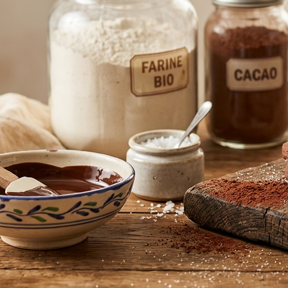 préparation de chocolat fondu pour un gâteau
